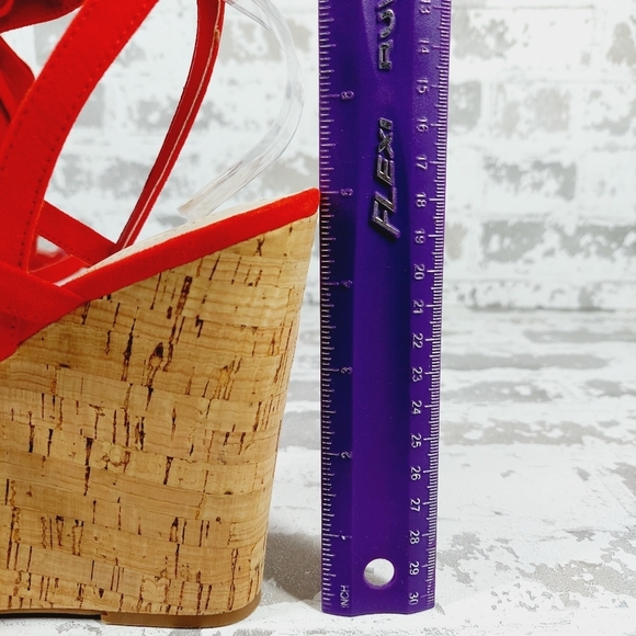 Guess Treacy Red Faux Suede Lace Up Ankle Strap Open Toe Wedge Sandals K807 - Picture 9 of 12